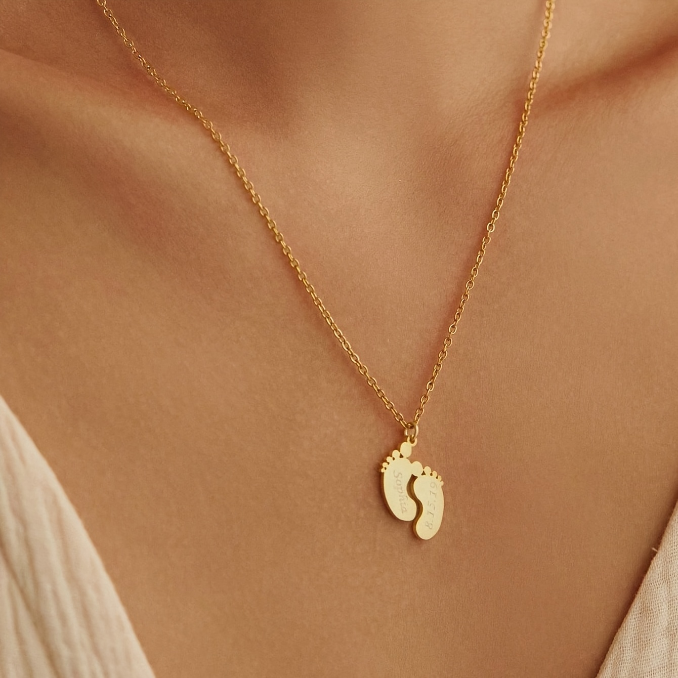 Custom Footprint Pendant Necklace with Engravable Design